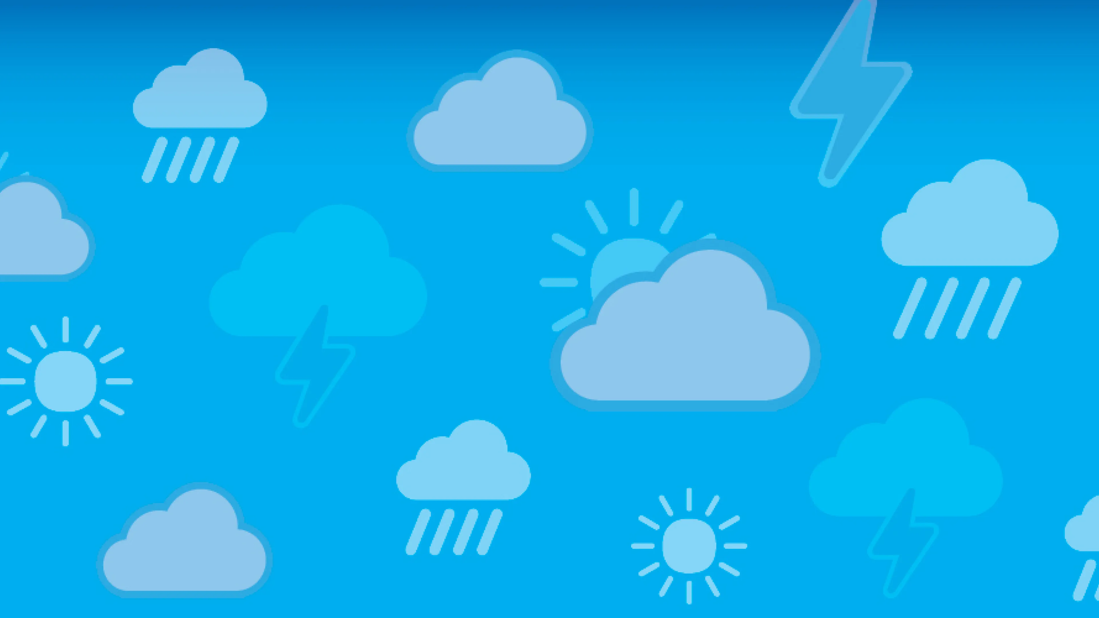 light blue background with lighter blue clouds and weather icons