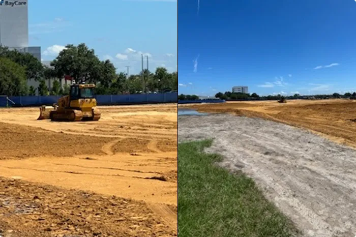 Breaking ground with bulldozers at the Wesley Chapel Family YMCA.